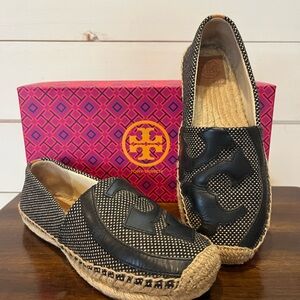Tory Burch Black and Cream Espadrilles